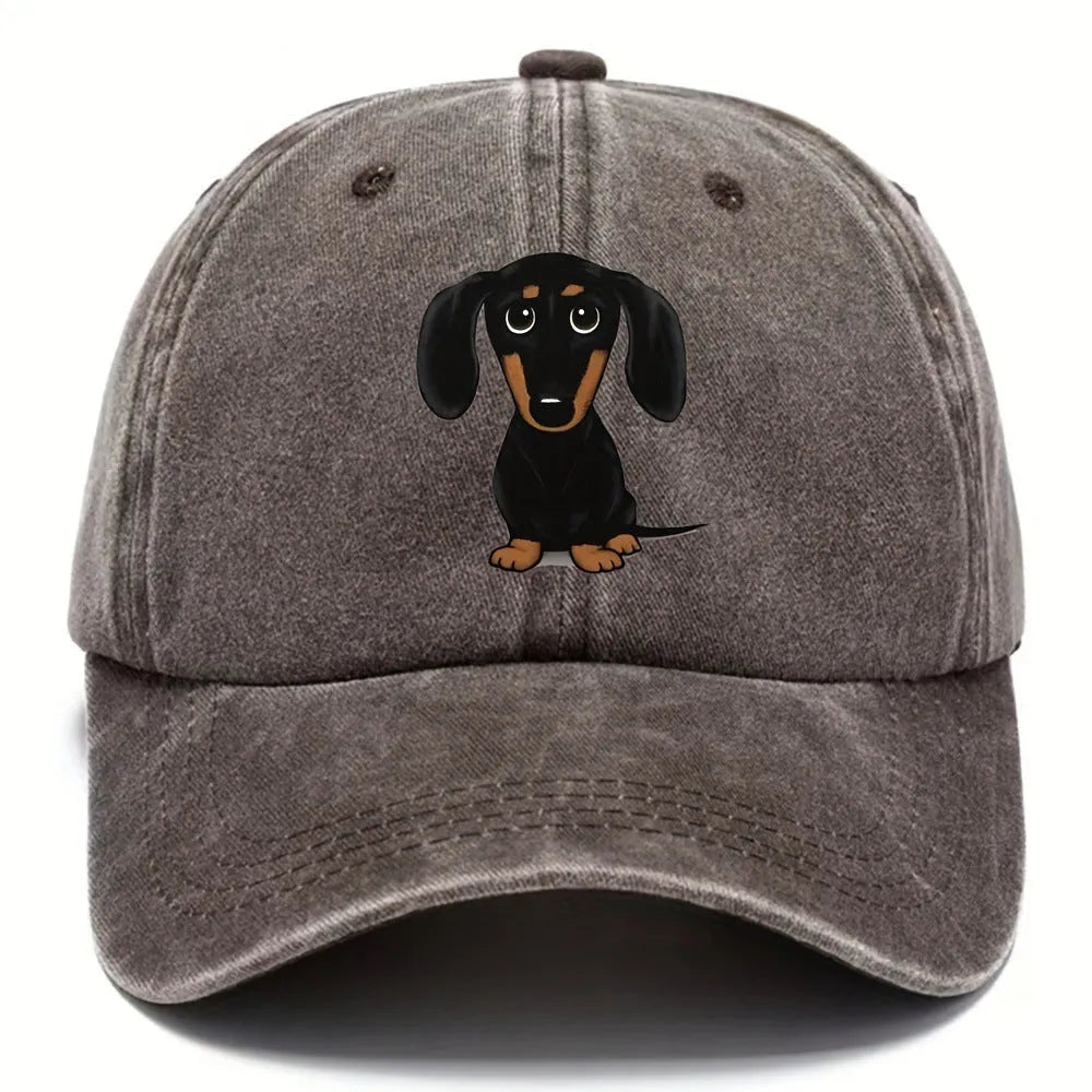 Retro baseball cap with Dachshund design in machine embroidery on cotton fabric, size M 56-58cm