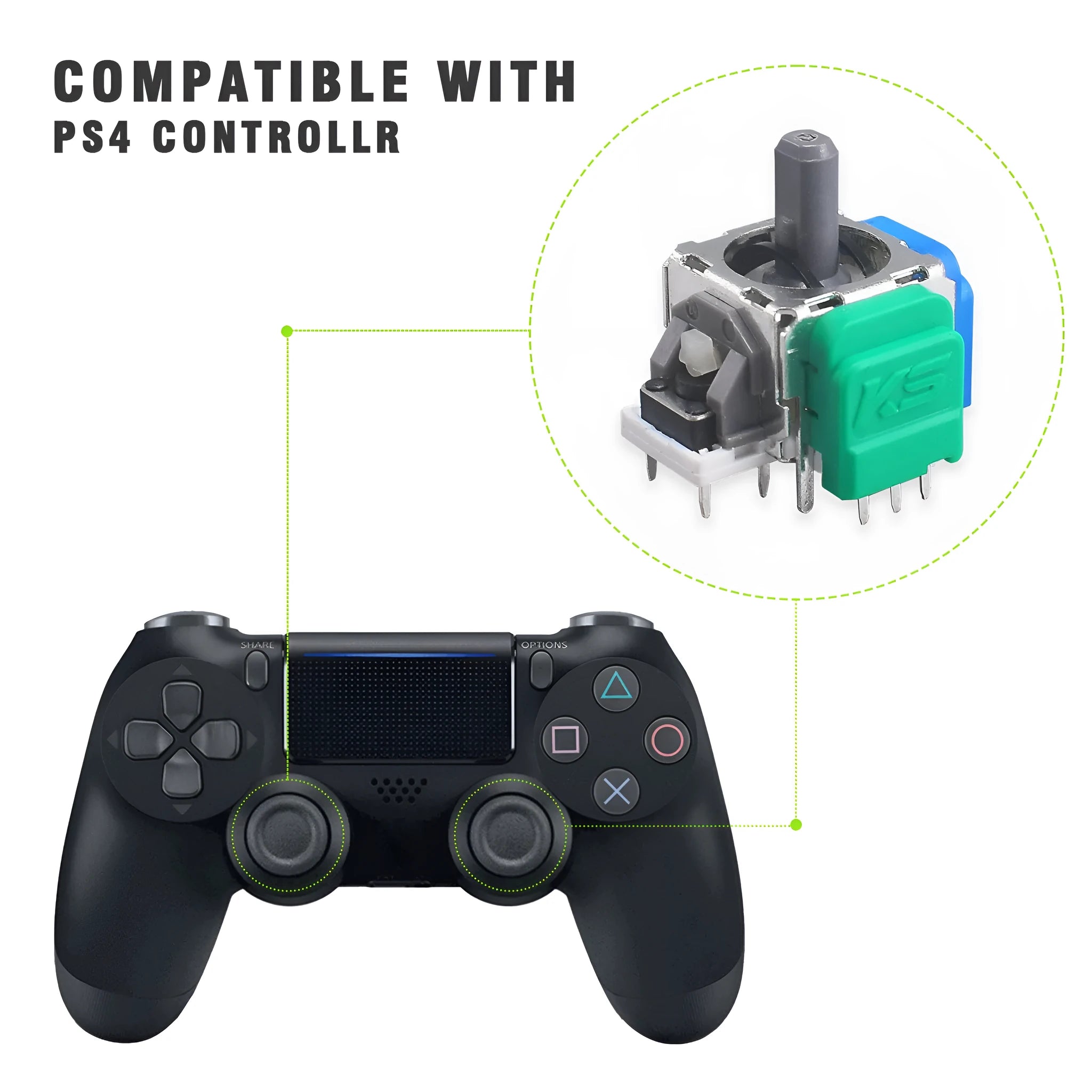 Single PS5-compatible Hall effect magnetic analogue joystick replacement component on a white background.