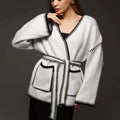 Loose lace-up front knitted cardigan in black, camel, or white colours