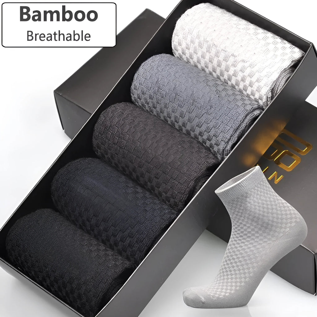 Men's bamboo fibre business socks with small square pattern in five colour options