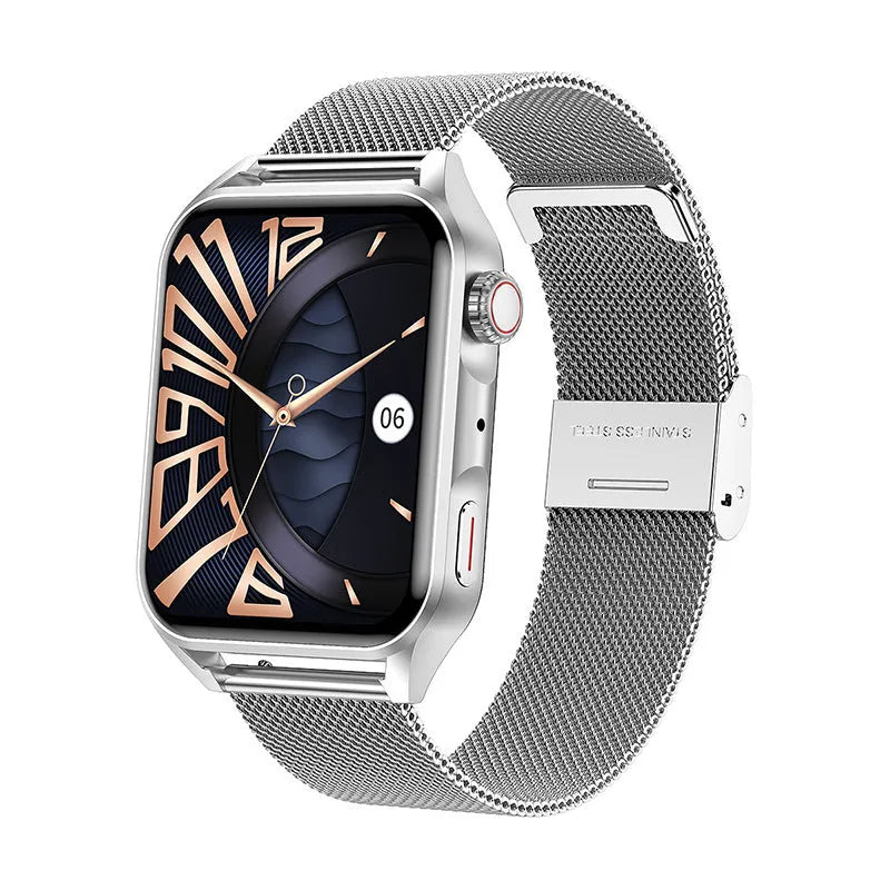 Smart watch with 1.8-inch HD AMOLED screen showing multi-dial display on silicone wrist strap