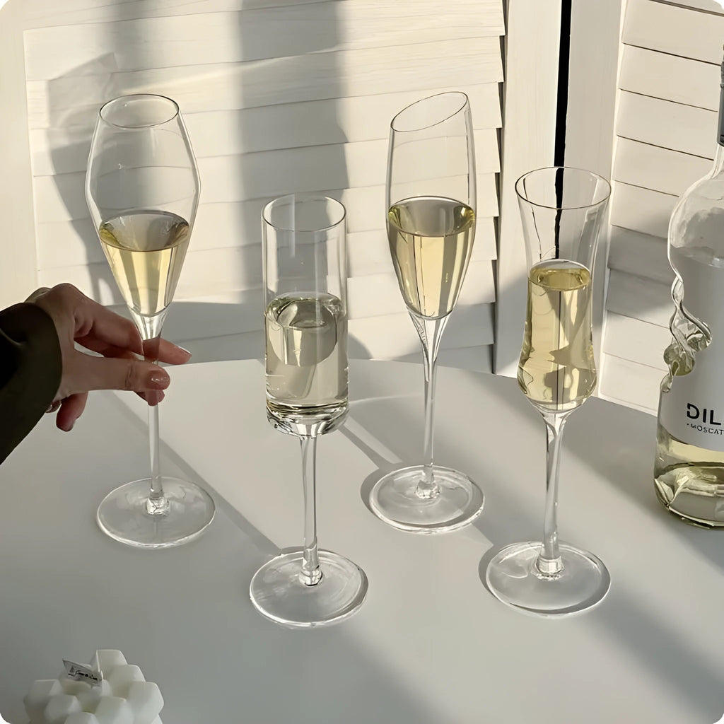 French goblet champagne glass in one of seven crystal colour options