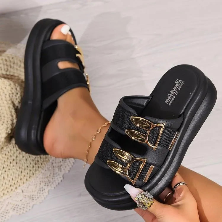 Women's suede slippers with thick rubber soles in apricot, black, or off white colours
