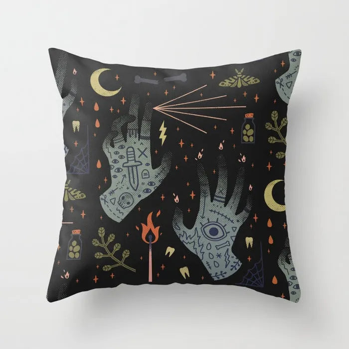 Halloween cartoon anime pillowcase in peach skin fabric 45x45cm with spooky print on sofa