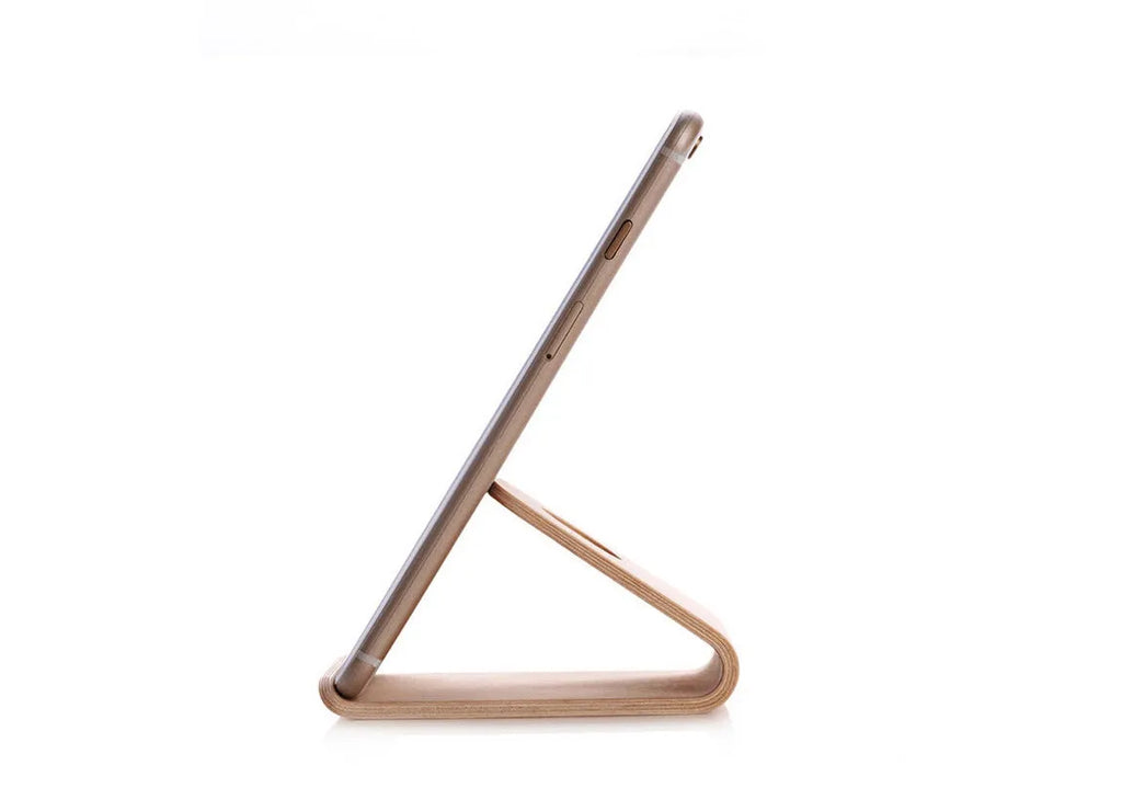 Handmade wooden iPhone stand in walnut or white maple wood for Apple devices