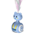 Interactive cat toy with colourful feather wand and rotating ball options on pink background