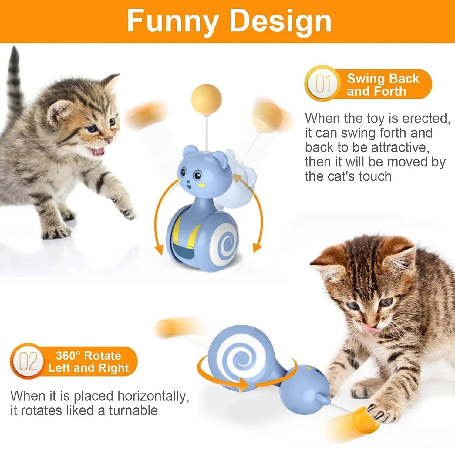 Interactive cat toy with colourful feather wand and rotating ball options on pink background