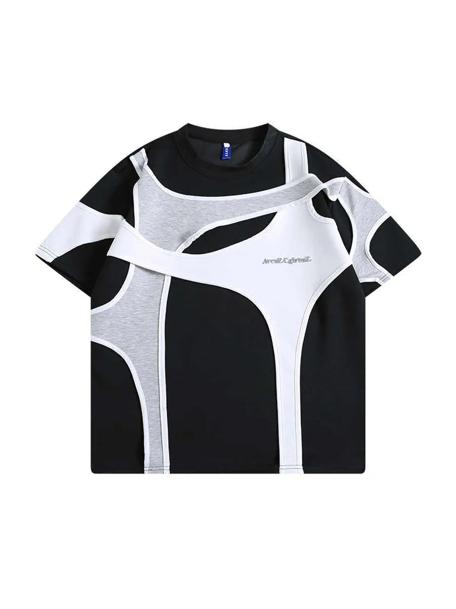 Men's black loose fit cotton t-shirt showing double-layer shoulder stitching detail