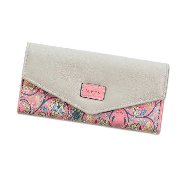 Women's three-fold PU leather wallet with buckle closure in multiple colours
