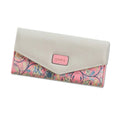Women's three-fold PU leather wallet with buckle closure in multiple colours