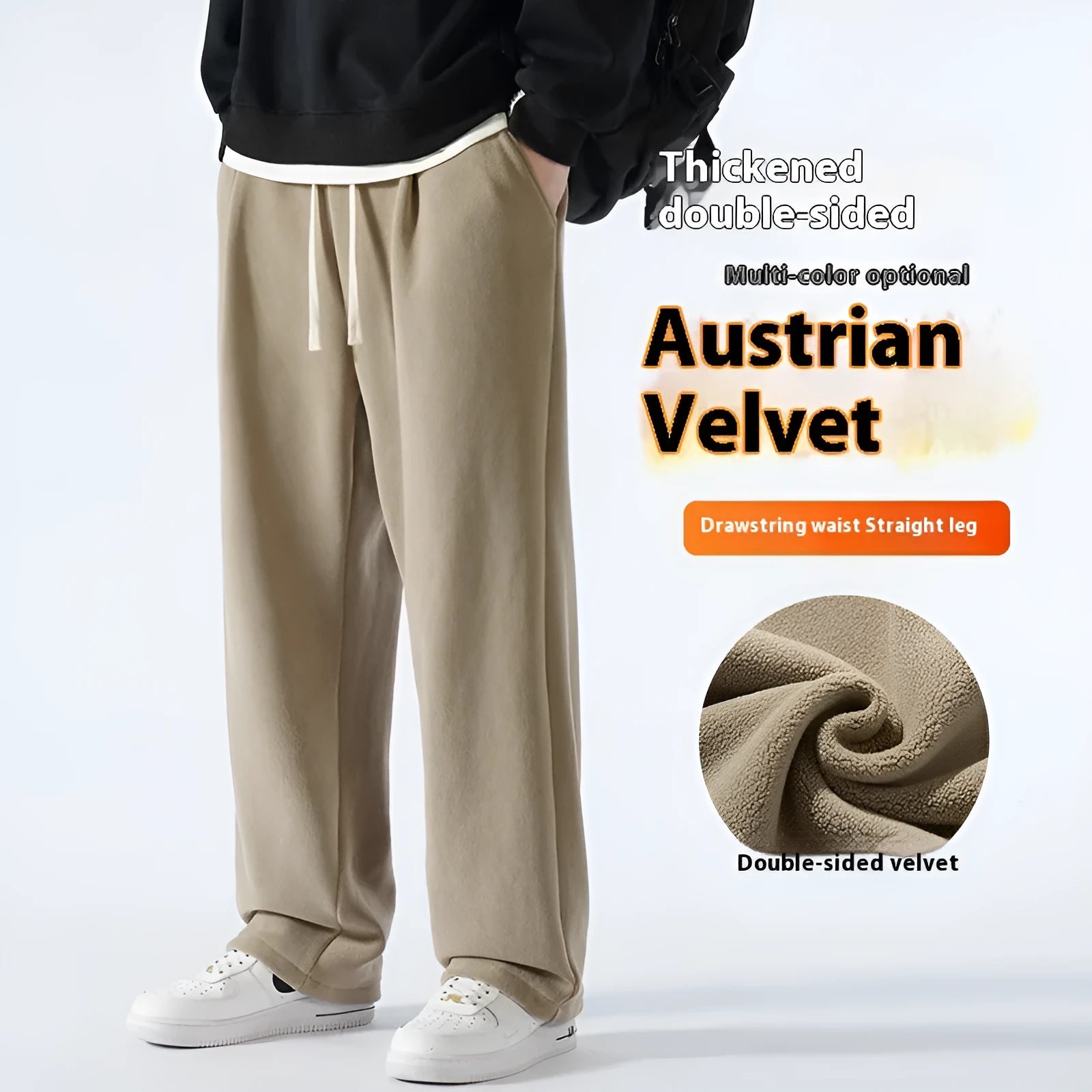Men's polar fleece fleece-lined winter trousers in loose fit with drawstring waist