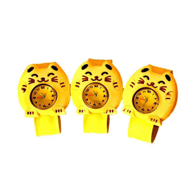 3D cute cartoon kids silicone watch with a 3.6cm face in a Black panda design showing the time on a white background