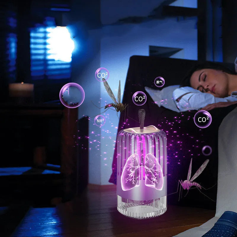 Silent electric shock suction mosquito killer lamp in white plastic with USB charging cable