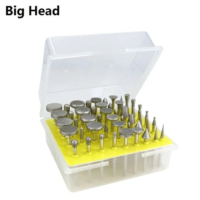 Set of elliptical cone diamond grinding heads for glass and stone carving with 3 mm shank