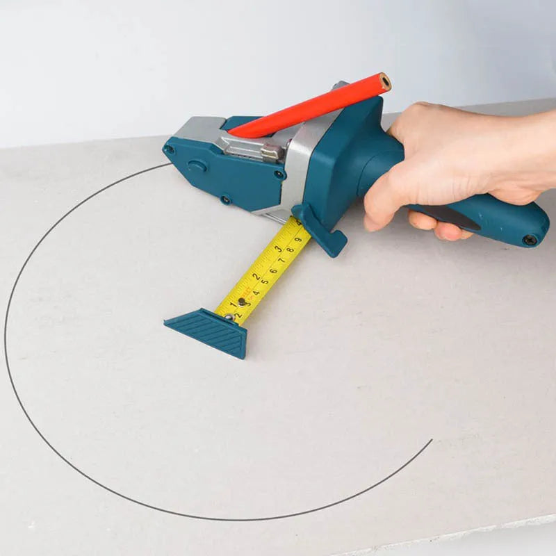 Blue aluminium and TPR plastic multifunctional woodworking cutter with measuring scale.