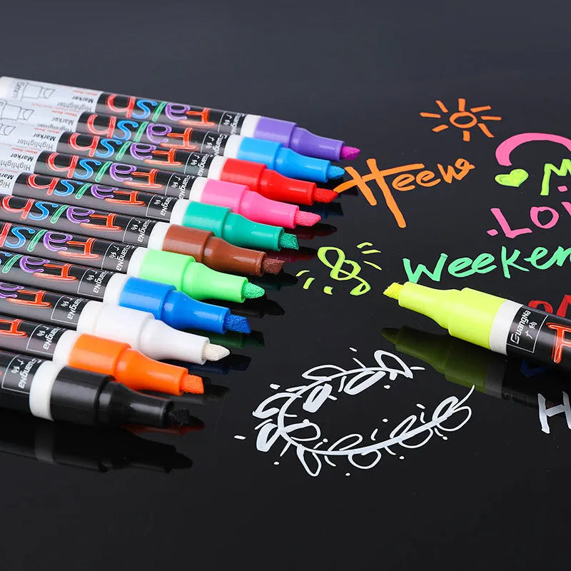 Electronic fluorescent plate highlighter with 6mm tip showing oblique pen shape and pressure valve design