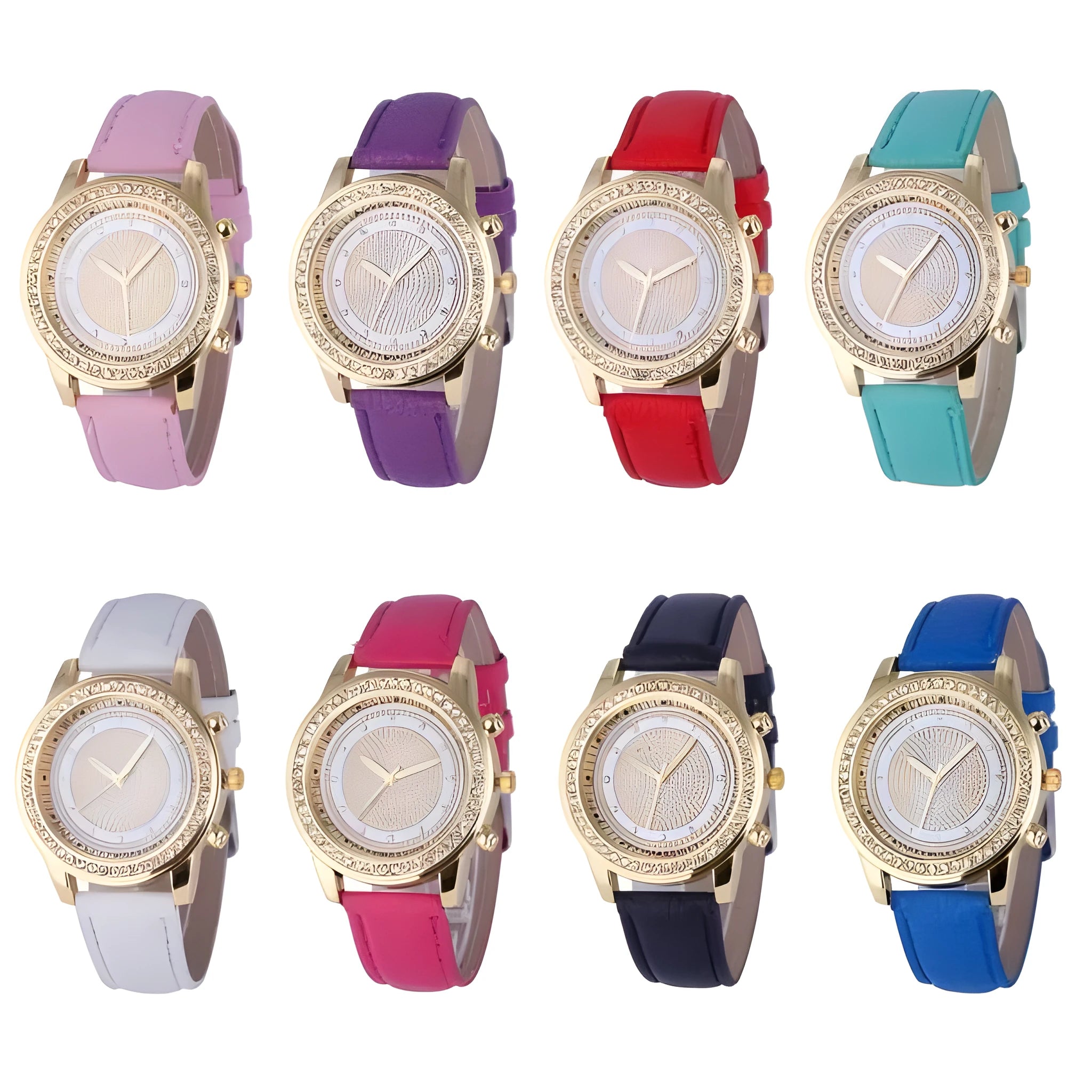 Women's crystal Geneva quartz wristwatch with PU leather strap 40mm case rose red colour