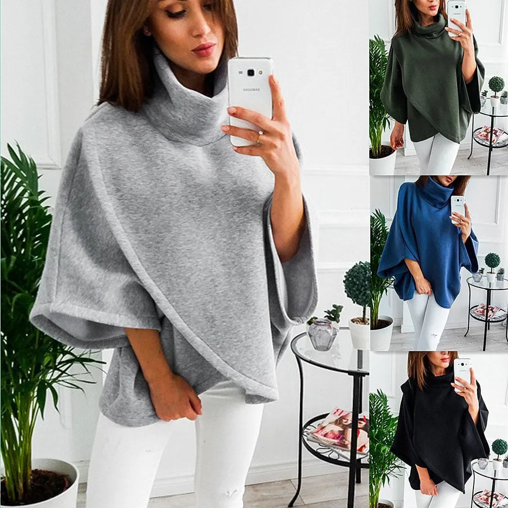 Women's longline batwing sleeve cardigan sweatshirt in blue with stitching detail and three-button front