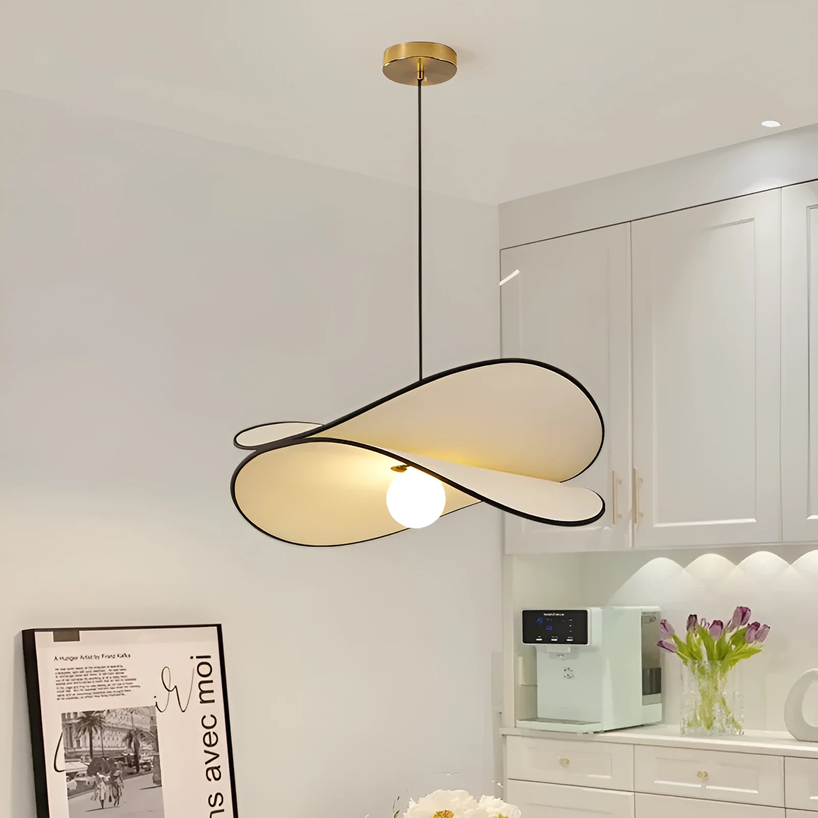 French style fabric chip chandelier pendant light in white with three size options