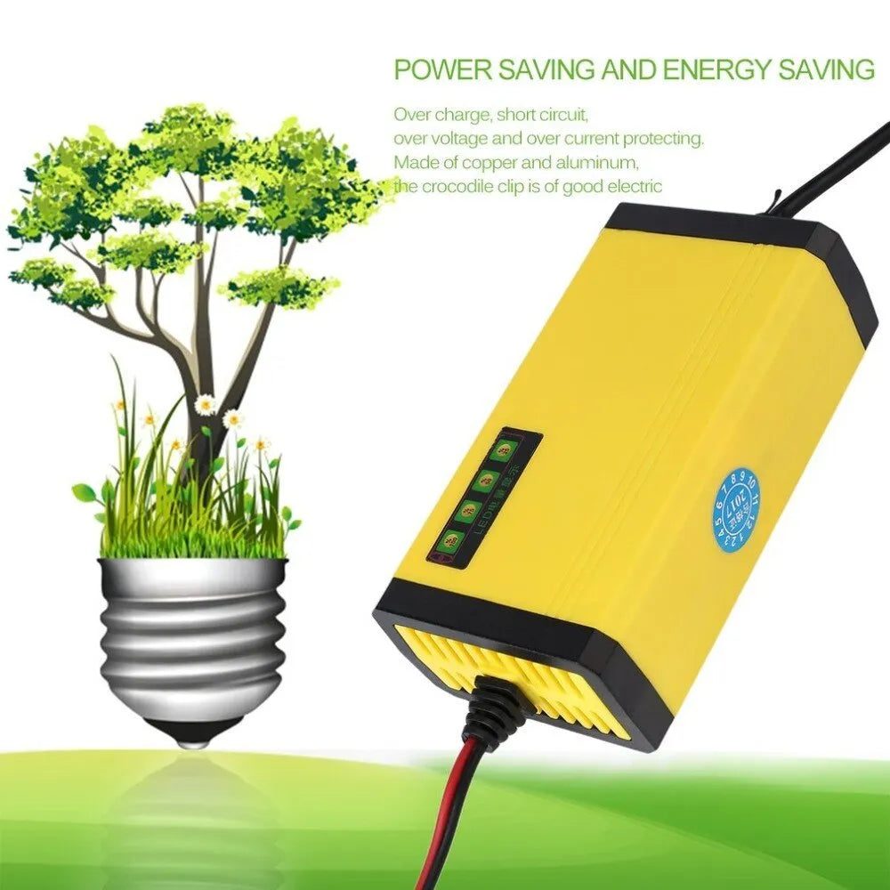 LV1202-2 motorcycle battery charger compact 12V 2A smart charger with EU plug and alligator clips