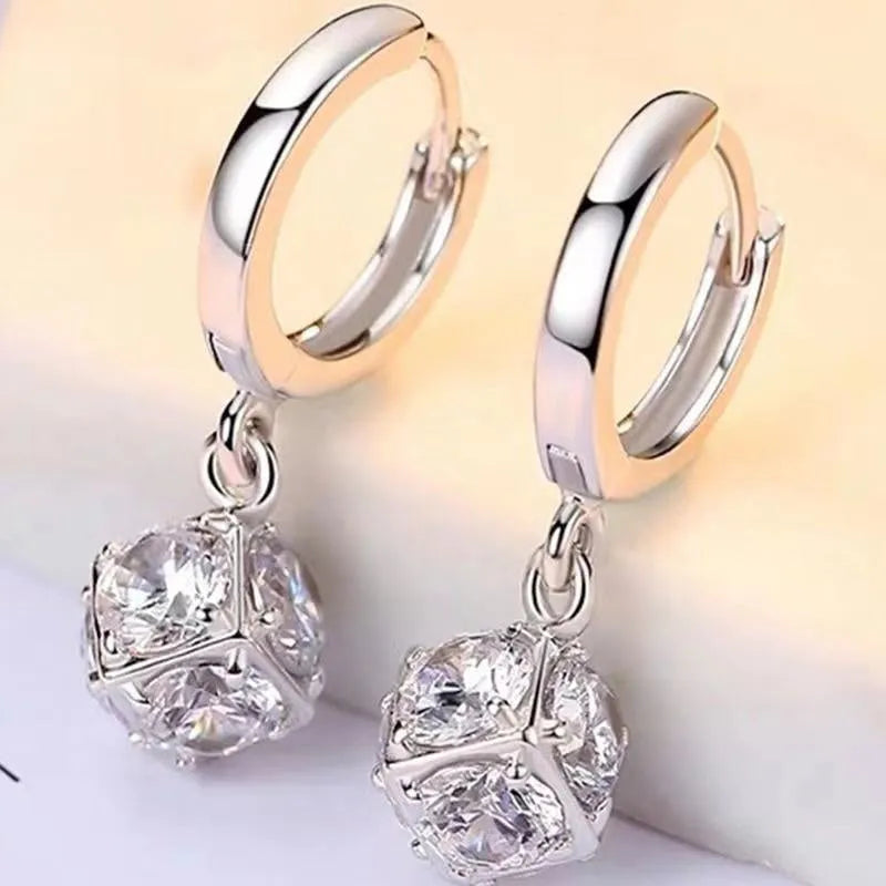 Geometric rose design zircon earrings for women in electroplated copper with multiple colour options