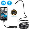 OWSOO USB endoscope camera with 5m cable, magnet, hook, and side audition tools for phone and computer inspection.