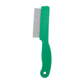 Green plastic handle flea comb with stainless steel pins for pet grooming