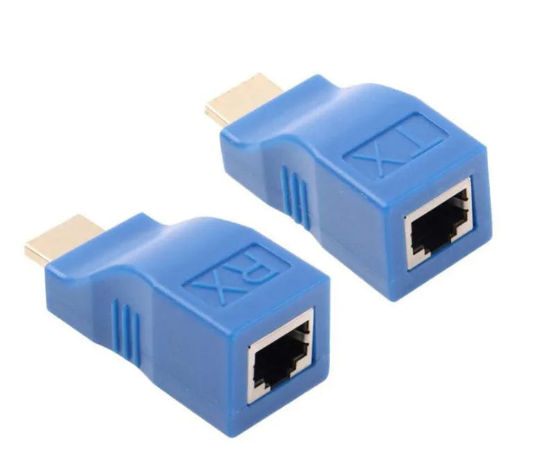 HDMI extender kit with transmitter and receiver units for extending signals over Cat-5e/6 cable up to 30 metres