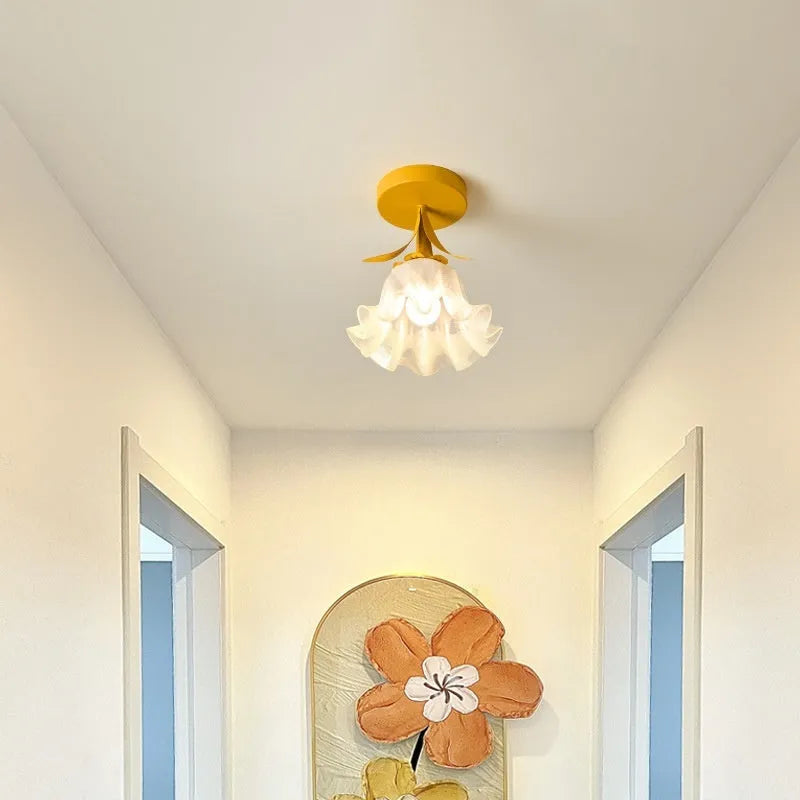 Cream coloured Linglan flower design modern corridor aisle light on a white background.