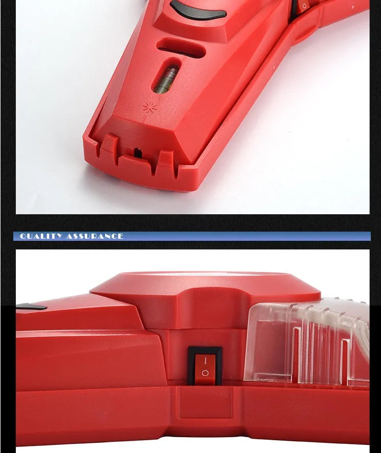 Portable red infrared laser positioning level with integrated punch for woodworking and decoration.