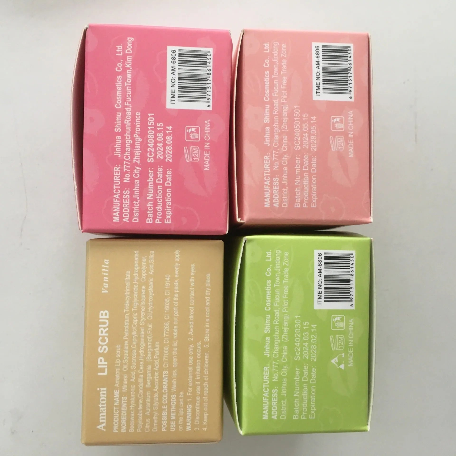 30g Amatoni lip scrub cream container in coconut, raspberry, vanilla, or watermelon flavour