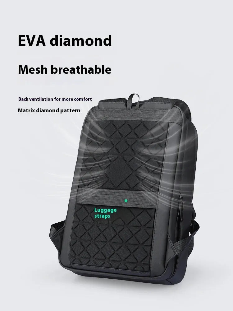Graphite grey Oxford cloth business backpack with external USB charging port.