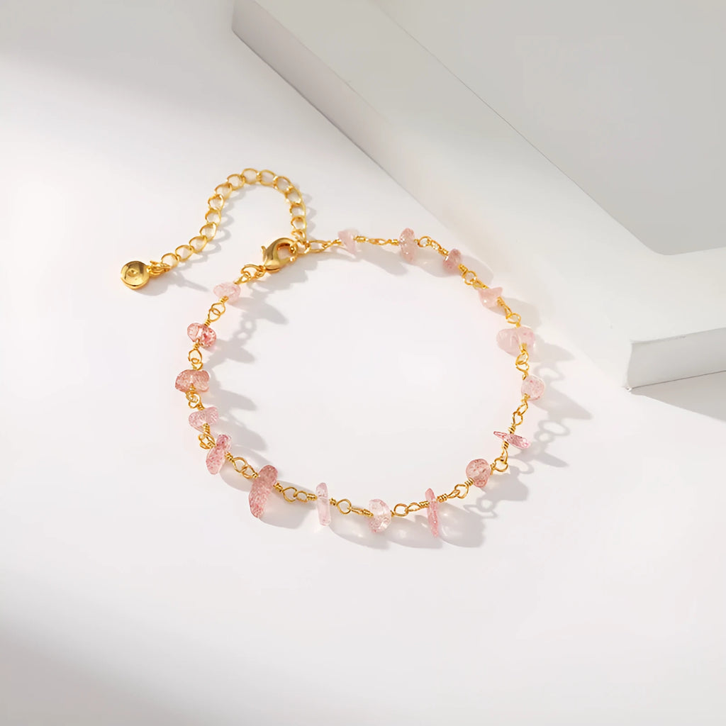 Women's geometric turquoise bracelet with irregular natural gravel stones and crystal accents on gold-plated copper
