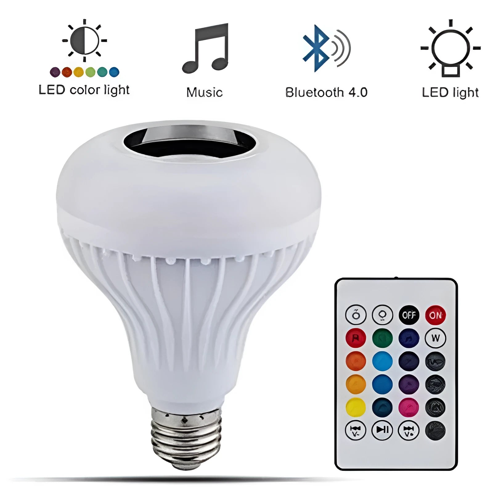 White LED Bluetooth bubble lamp with E27 base showing RGB colour lighting effects