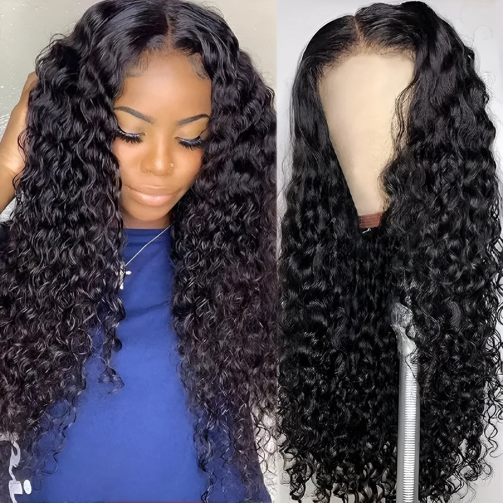 Fashion front lace synthetic wig with long curly hair and side bangs, available in multiple colours and sizes from 6 to 32 inches