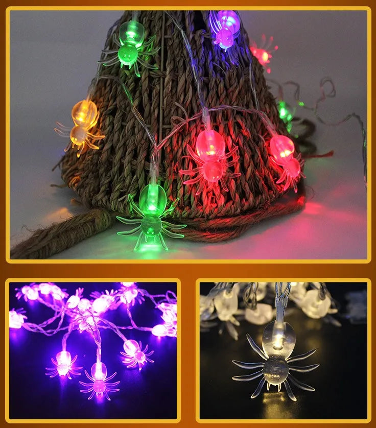 Halloween LED string lights with pumpkin, ghost, bat and spider pendants on 1.2m waterproof string