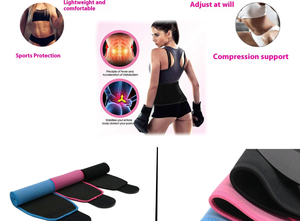 Neoprene lumbar support belt in black colour with adjustable closure for fitness and sport activities