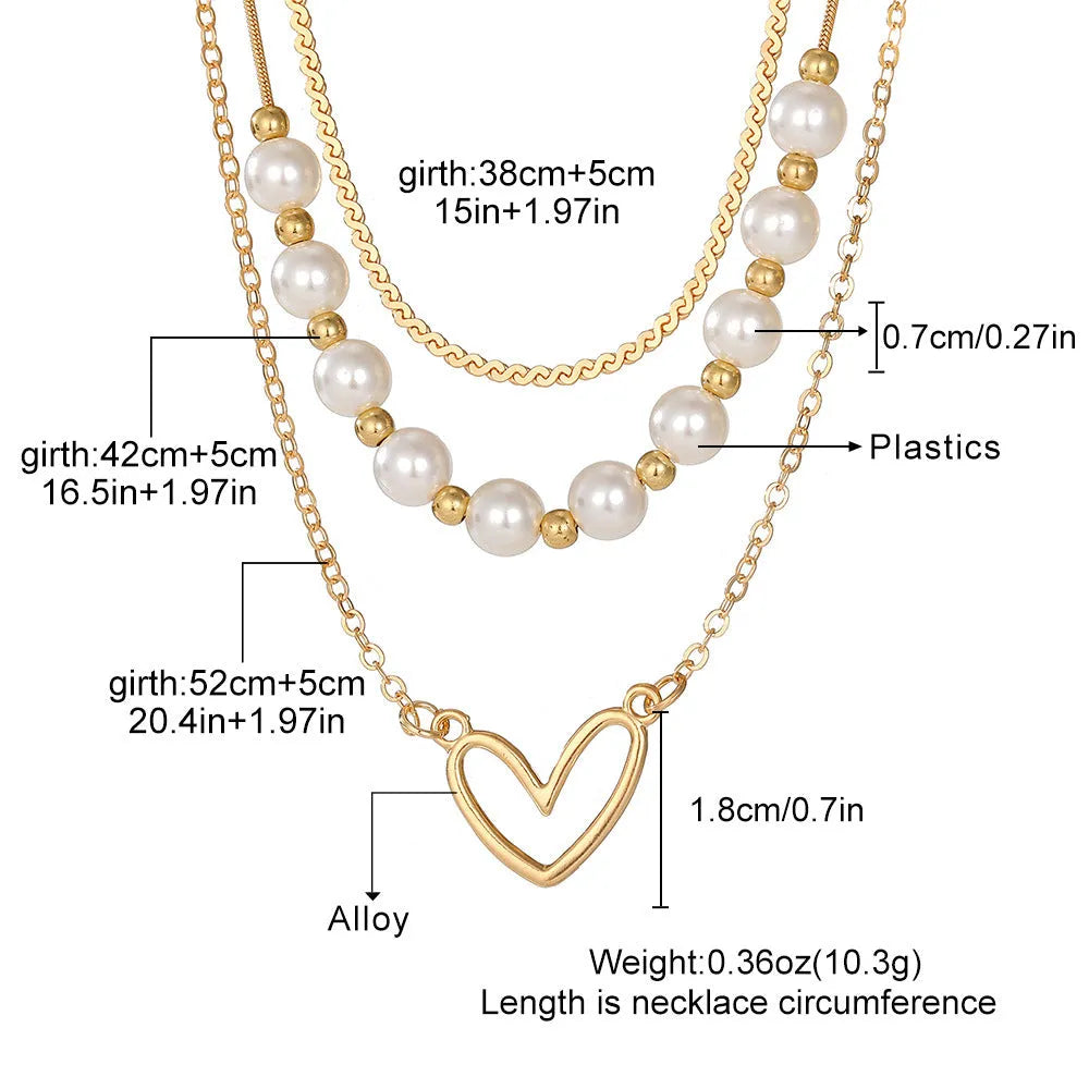 Vintage gold heart pendant necklace with pearl chain design in three colour options
