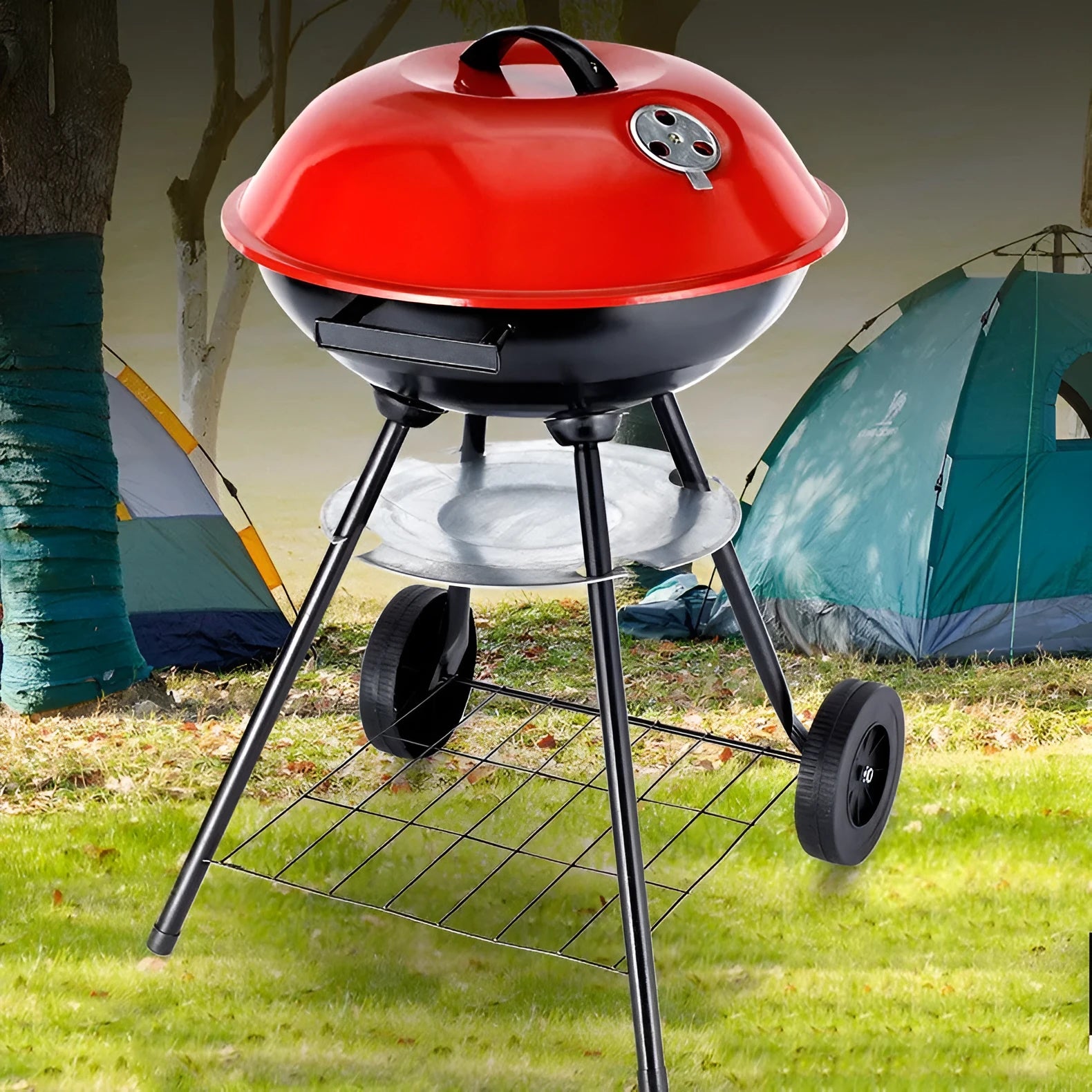 Portable barbecue oven with 14-inch cooking surface for 3-5 people