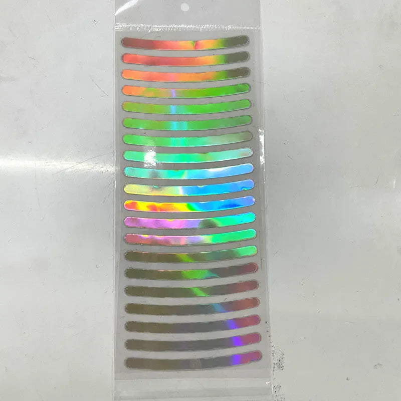 20-piece wheel hub reflective stickers in multiple colours including fluorescent, rainbow, and luminous options