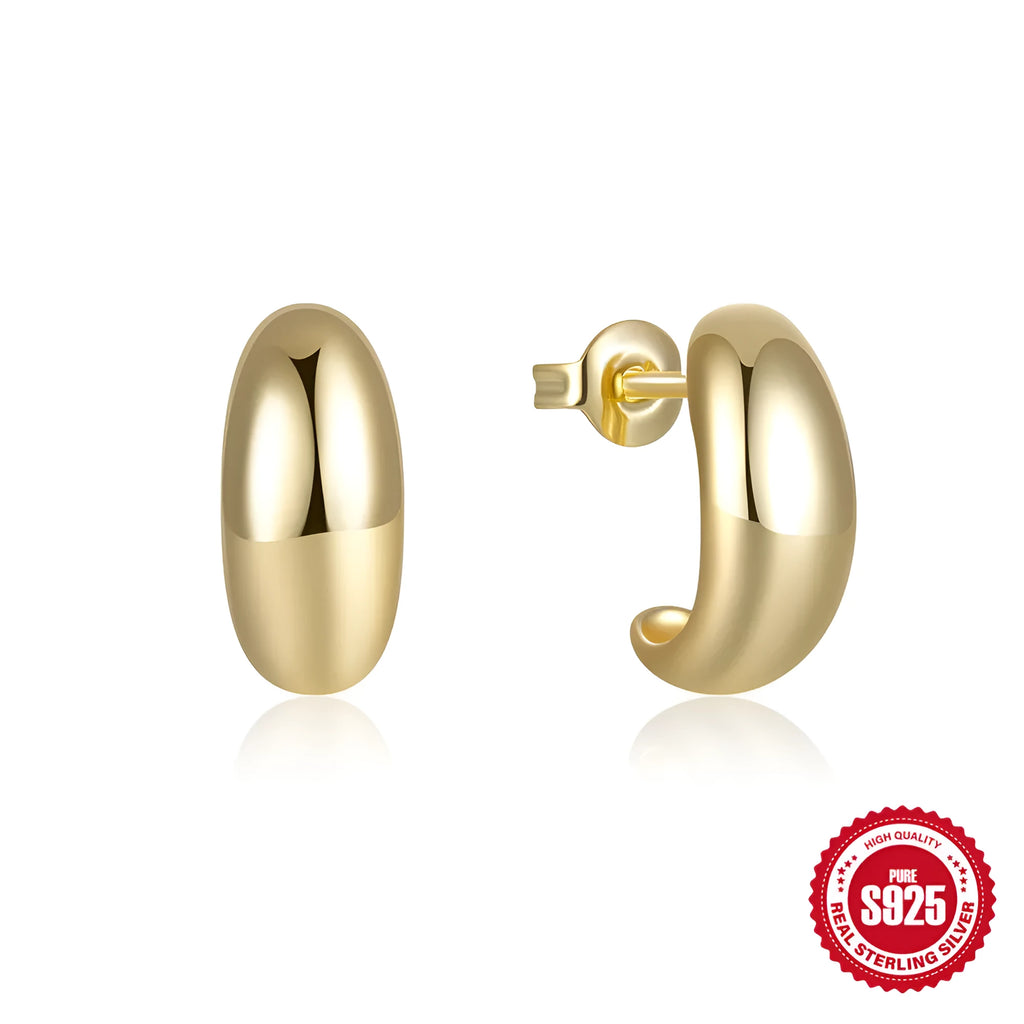 Sterling silver C-shaped stud earrings with electroplated gold finish geometric jewellery