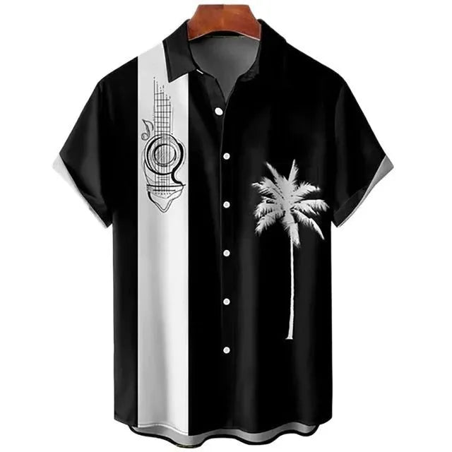 Men's slim fit short sleeve shirt with 3D floral pattern in lightweight polyester fabric