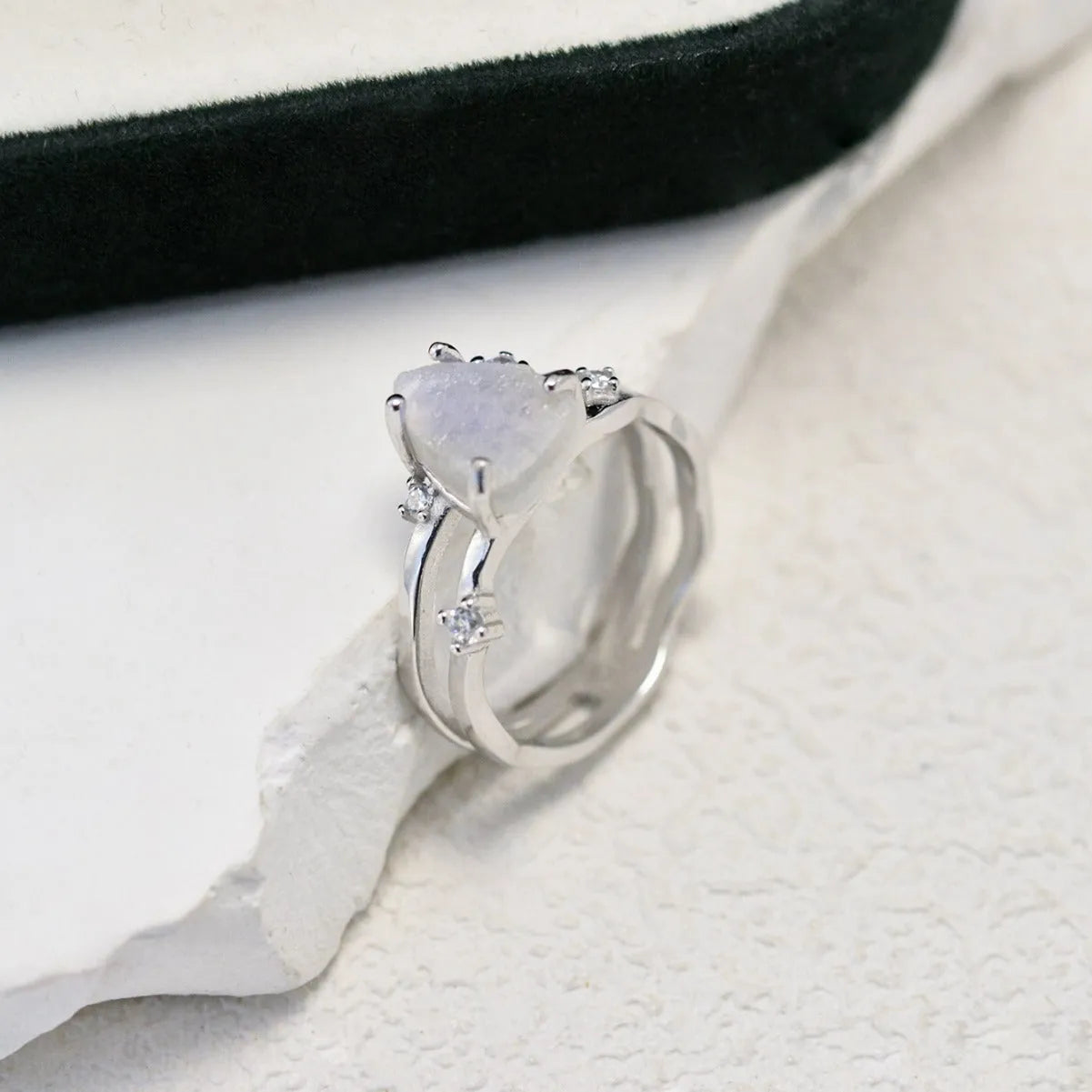 925 silver irregular triangle moonstone ring in rose gold, white gold, or yellow gold finish