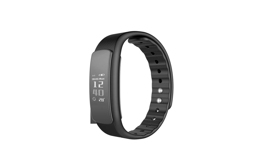 I6 smart sports bracelet with 0.96 inch display in black or green colour options showing fitness tracking functions