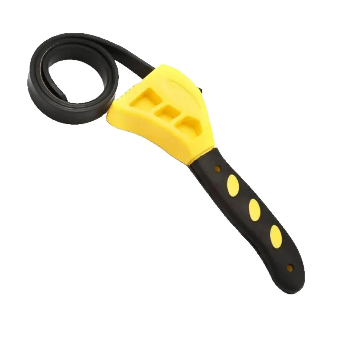 A 6-inch and an 8-inch adjustable rubber strap wrench with steel handles, laid side by side.