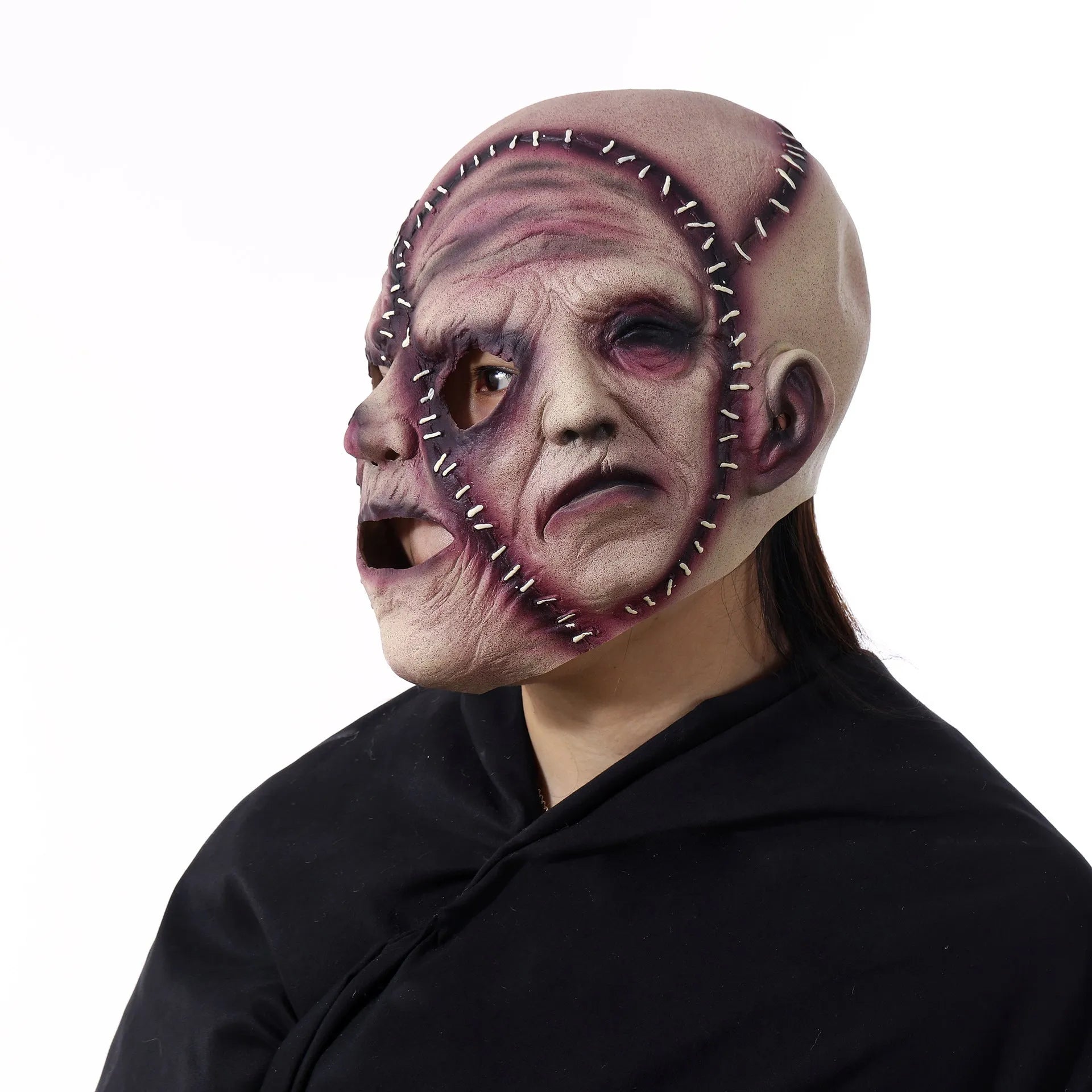 Three-sided grimace horror Halloween mask in natural latex with realistic facial texture