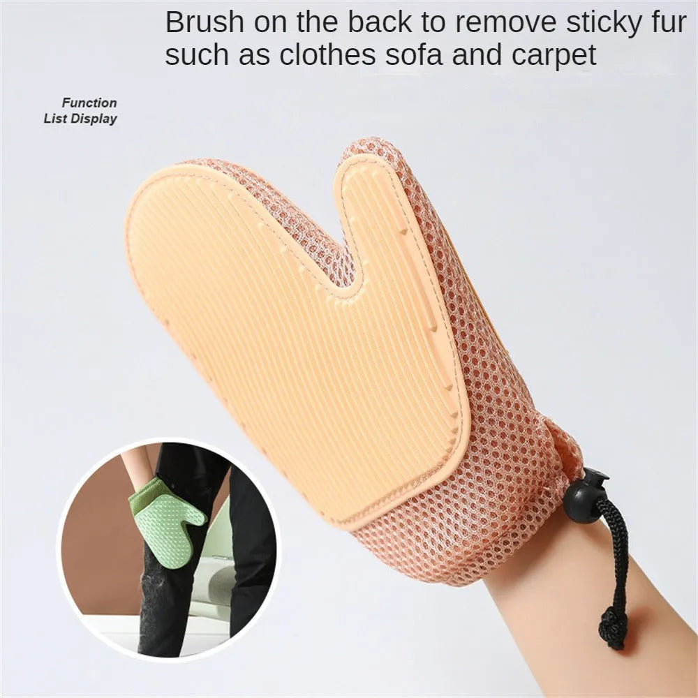 Dark blue pet grooming glove with textured TPR nibs for removing dog and cat hair.