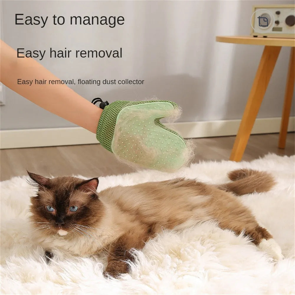 Dark blue pet grooming glove with textured TPR nibs for removing dog and cat hair.