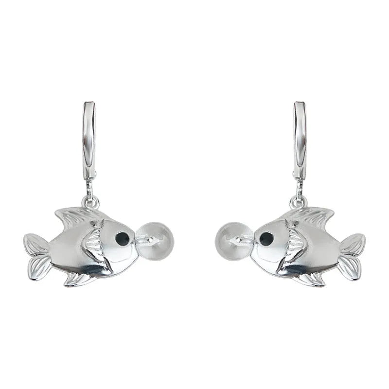 Copper bubble fish earrings with animal modelling design and electroplated finish