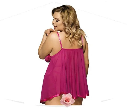 Women's purple lace mesh sleepdress on a hanger, showing seamless construction and sling dress style.